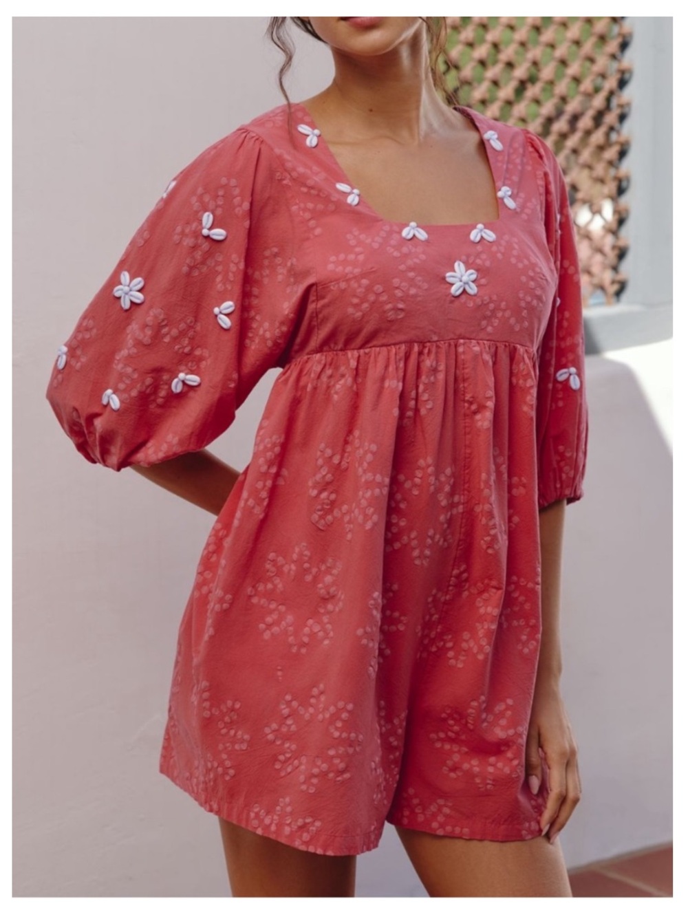 🟠NWT CELANDINE by ANTHROPOLOGIE Open Back Embroidered Romper in Paprika XS